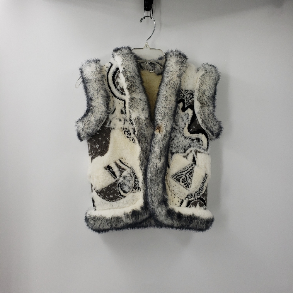Gray white & creme reversible faux fur vest